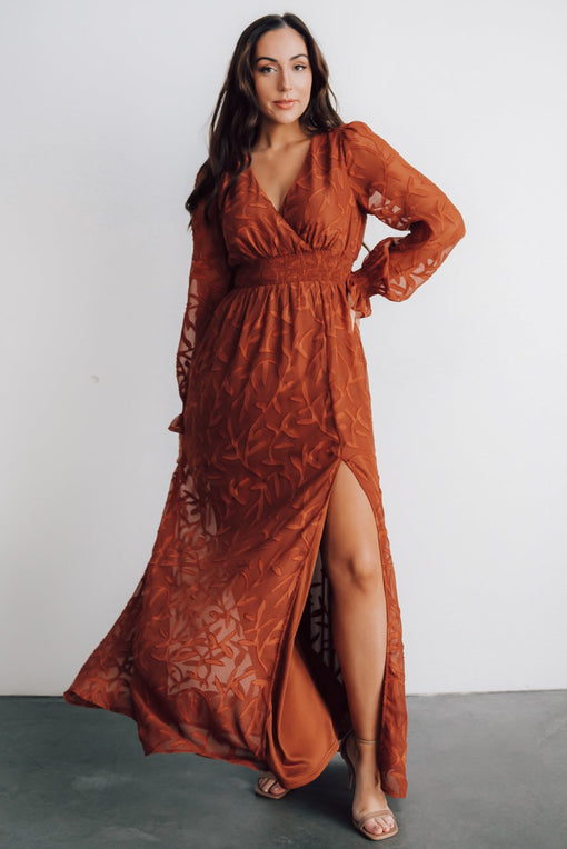 Bridget Textured Maxi Dress | Rust ...